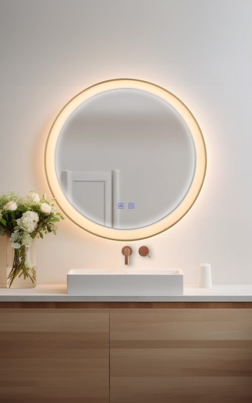 Badkamerspiegel 60cm met Ledverlichting en Anti-condens - Goud